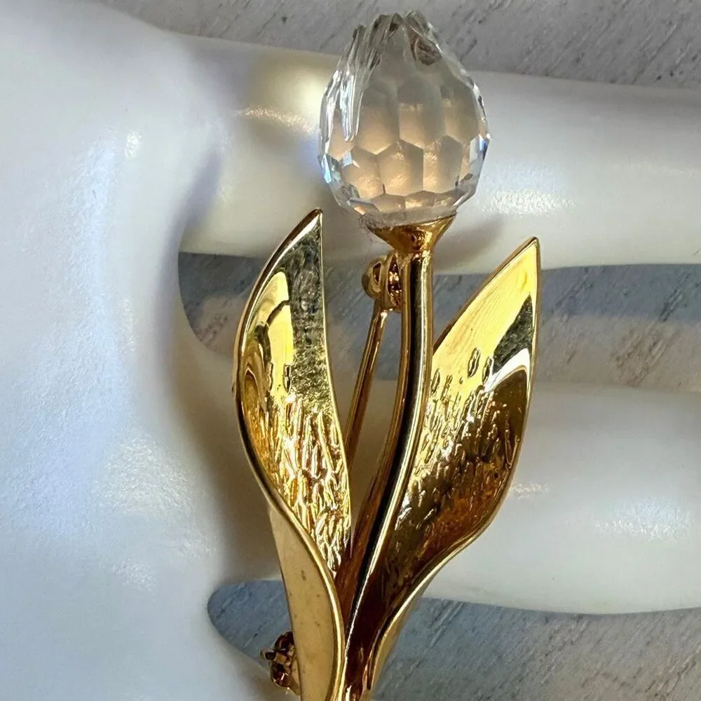 Swarovski Gold Tone Crystal Flower Brooch
